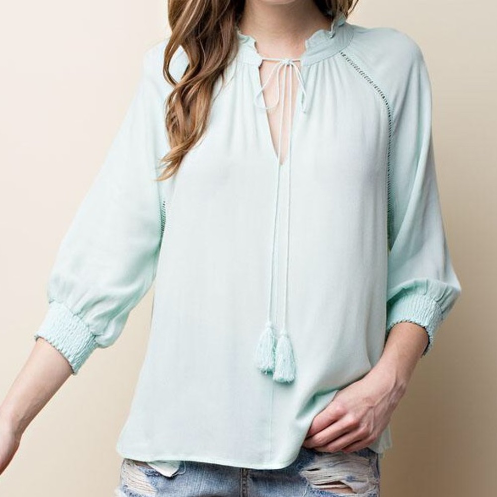 Mint blouse with pretty details, NWT